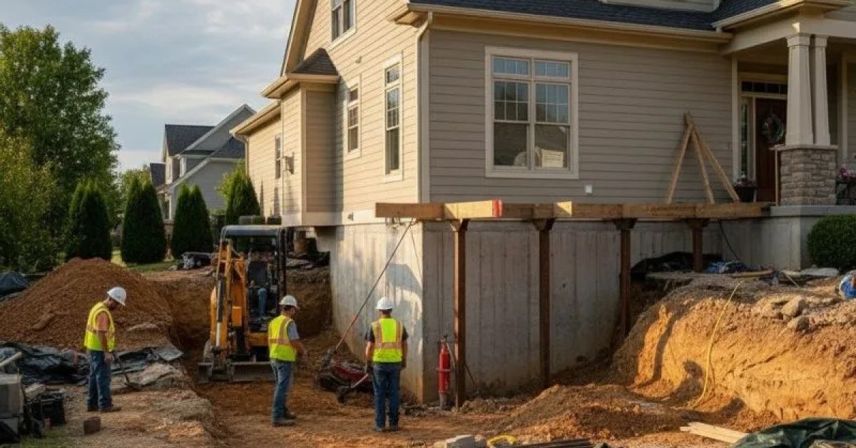 Home foundation exterior prepared for a repair estimate