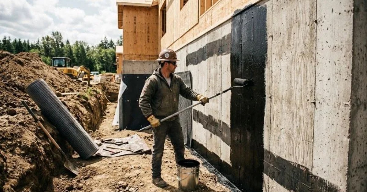 Foundation wall prepared for waterproofing work
