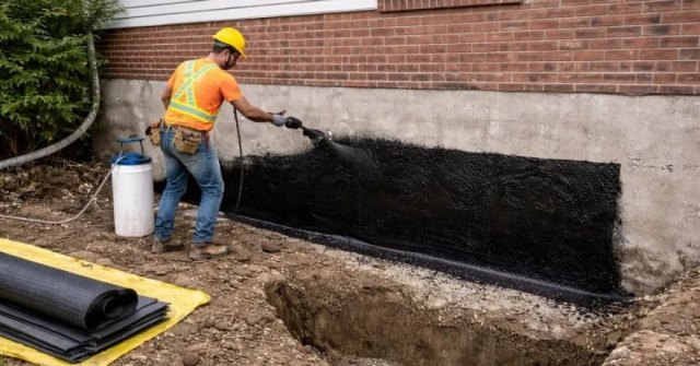 Two views of foundation moisture concerns, including a damp wall and water near a foundation floor